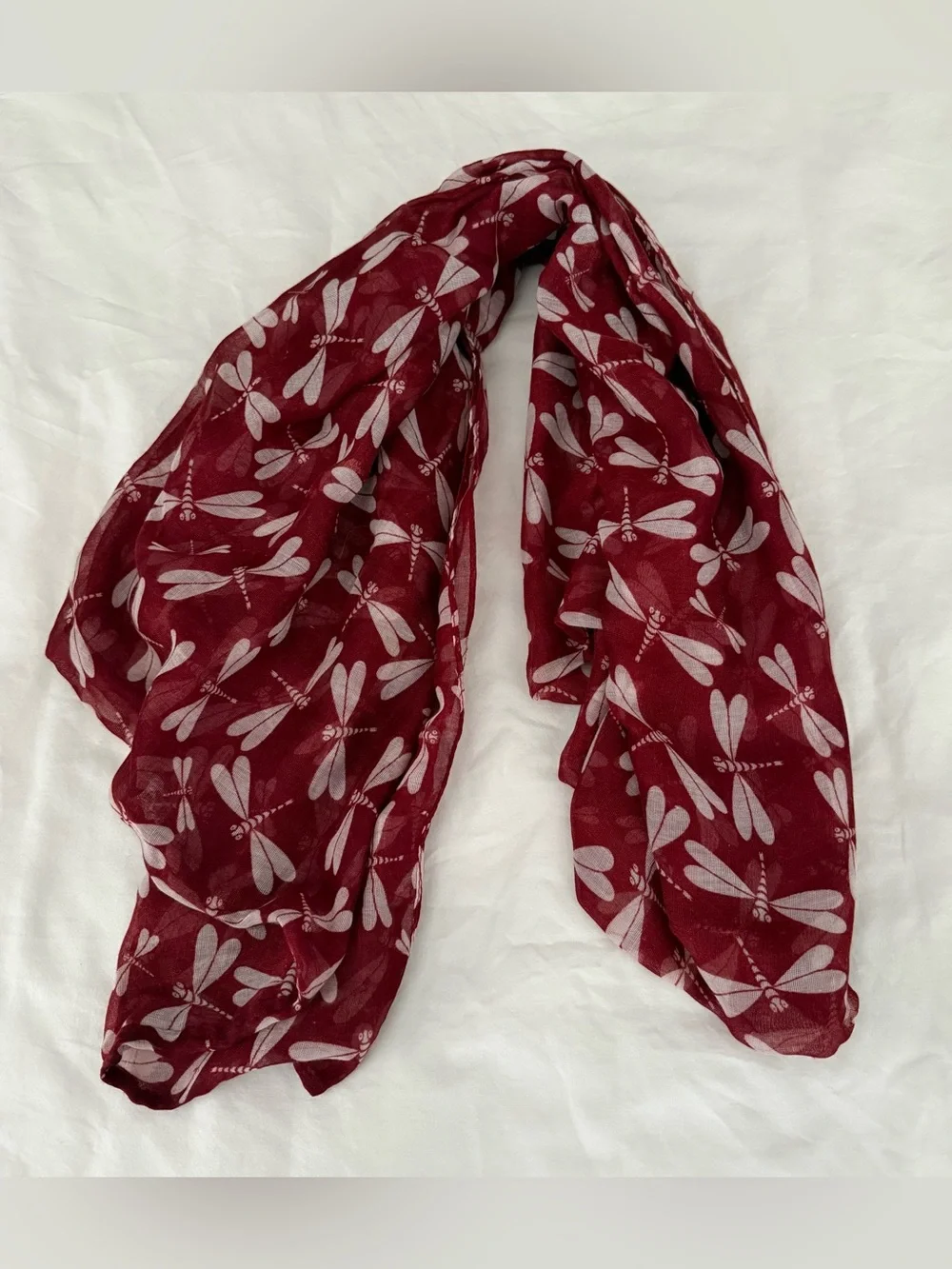 Charming Charlie Red Dragonfly Print Lightweight Infinity Scarf Earthy One Size